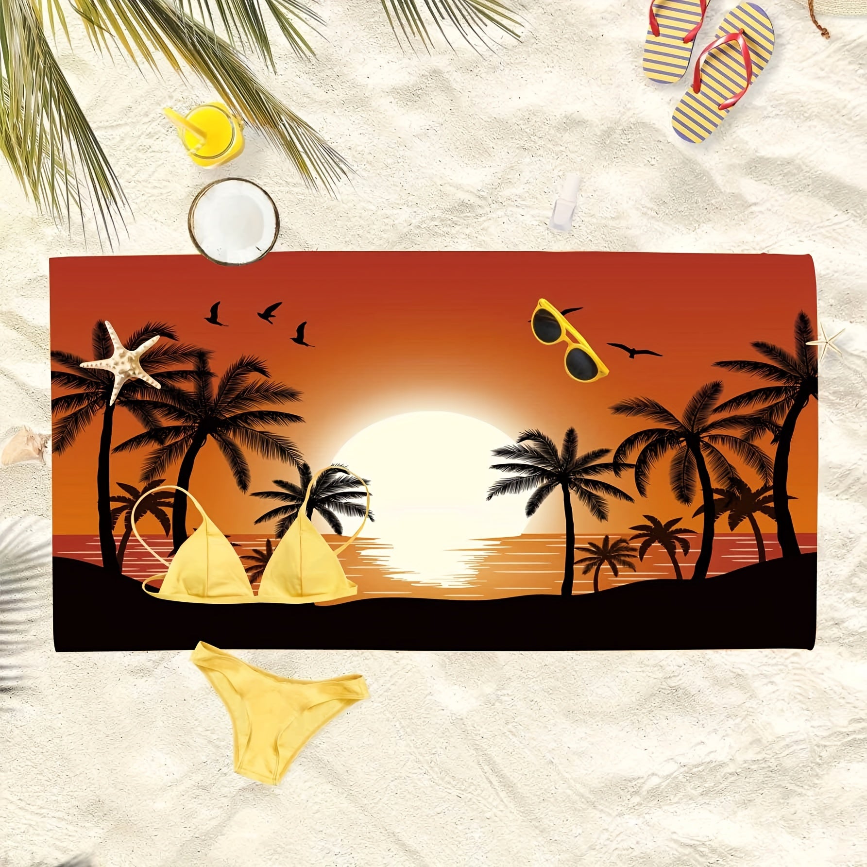 Large Microfiber Beach Towel Coconut Tree Print for Outdoor Sports