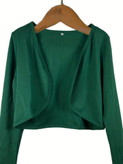 Solid Open Front Blazer Casual Long Sleeve Crop Blazer Women's Clothing