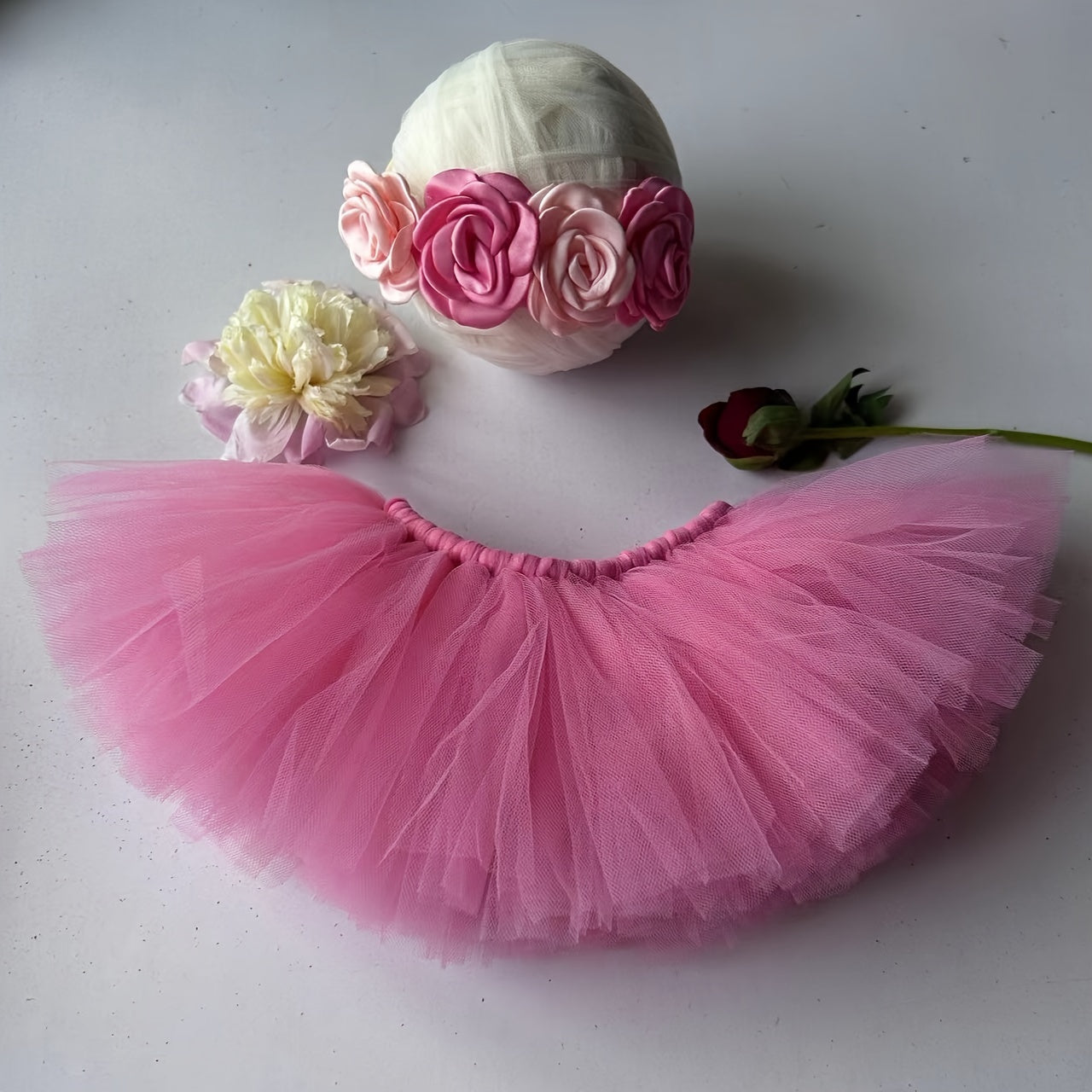 Pink Ballet Skirt Set with Floral Headband - Newborn Girls