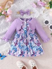Baby Girl's Cartoon Print Splicing Dress