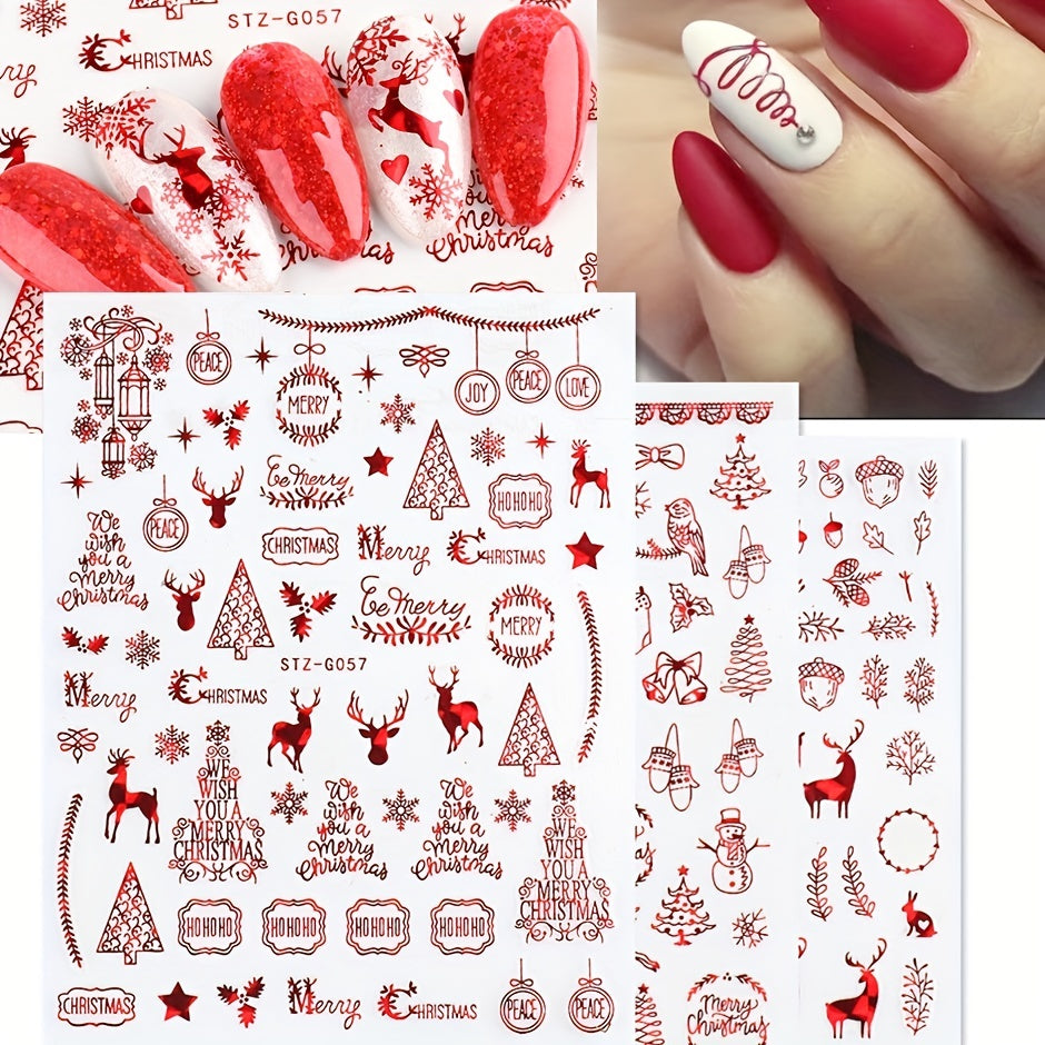 9pcs Christmas Nail Art Stickers Snowflake Elk Christmas Tree Nails