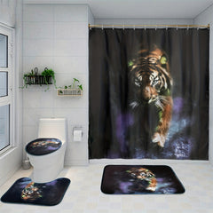 4pcs Shower Curtain Set Abstract Block Non Slip Bath Mat Toilet Lid Cover