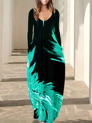 Women's Plus Tie Dye Long Sleeve Maxi Baggy Dress With Pockets