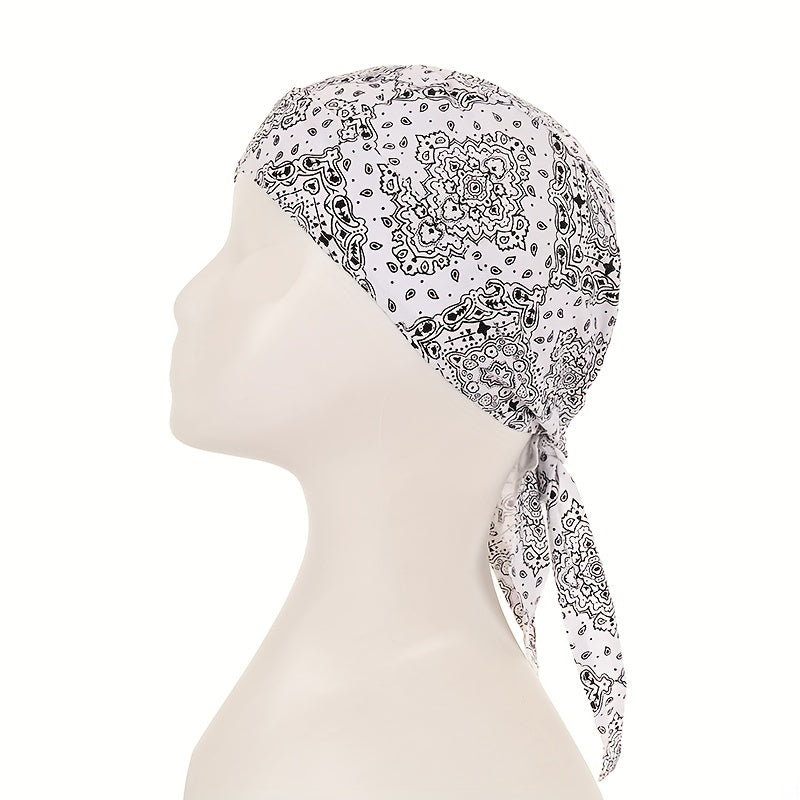 Unisex Paisley Pattern Head Wrap Pirate Hat with Small Flower Pattern