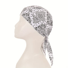 Unisex Paisley Pattern Head Wrap Pirate Hat with Small Flower Pattern