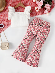 Ruffle Sleeve Cami Top & Floral Pants Set for Girls