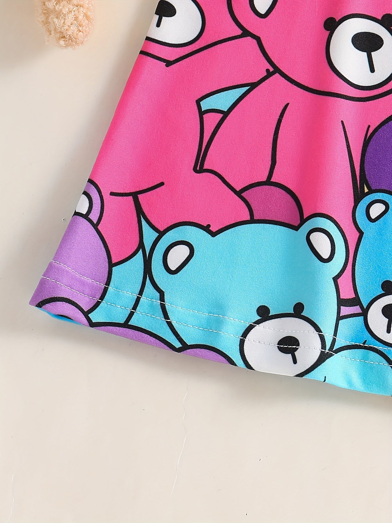 Kid Girls' Casual Dress Cartoon Bear Allover Print Short Sleeve T Shirt Dress