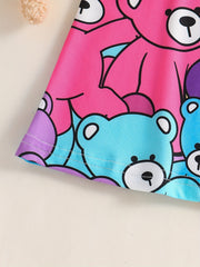 Kid Girls' Casual Dress Cartoon Bear Allover Print Short Sleeve T Shirt Dress