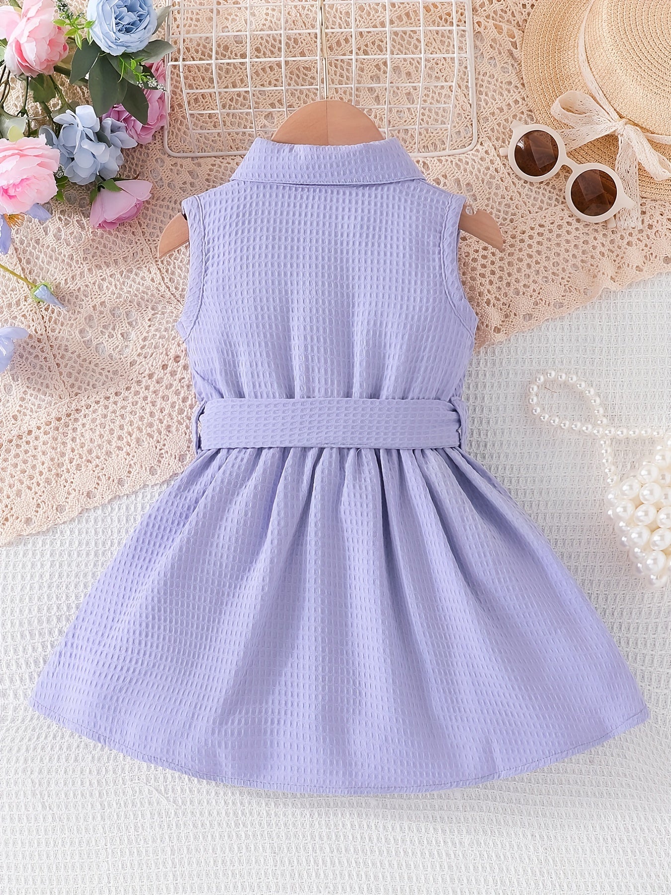 Baby Girls Sleeveless Dress with Belt for Summer