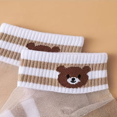 5 Pairs Girls Cartoon Bear Boat Socks Kids Summer