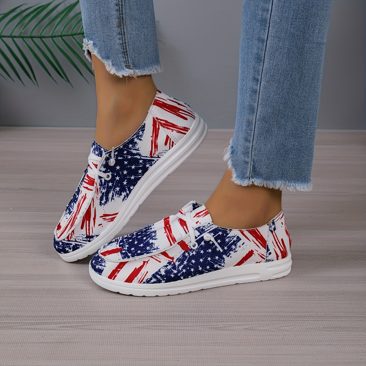 Women's Stars Pattern Flat Loafers Lace Up Lightweight Shoes