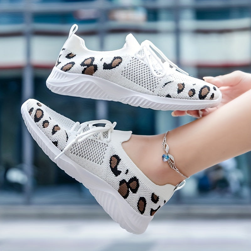 Leopard Print Sneakers Casual Lace Up Running Shoes