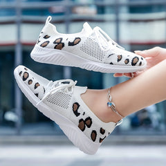 Leopard Print Sneakers Casual Lace Up Running Shoes