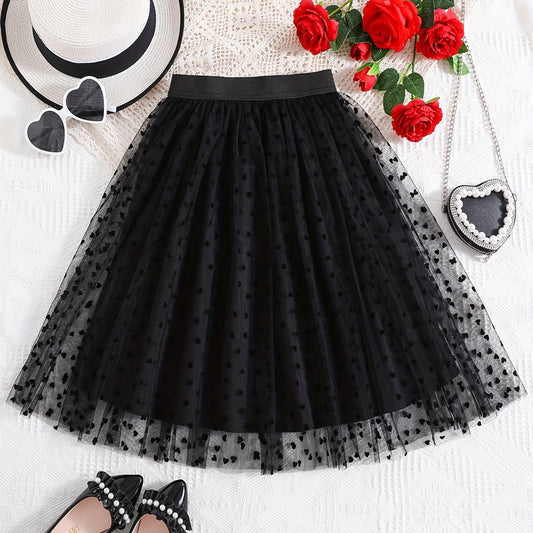 Girls Heart Graphic Mesh Tutu Skirt High Waist for Party