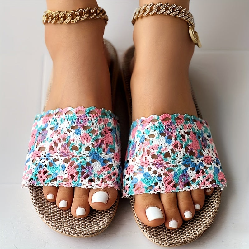 Women's Block Print Sandals Slip On Indoor Comfy Flat Shoes