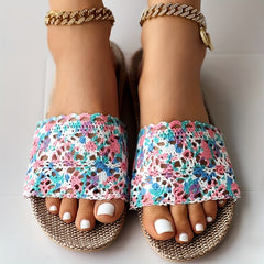 Women's Block Print Sandals Slip On Indoor Comfy Flat Shoes