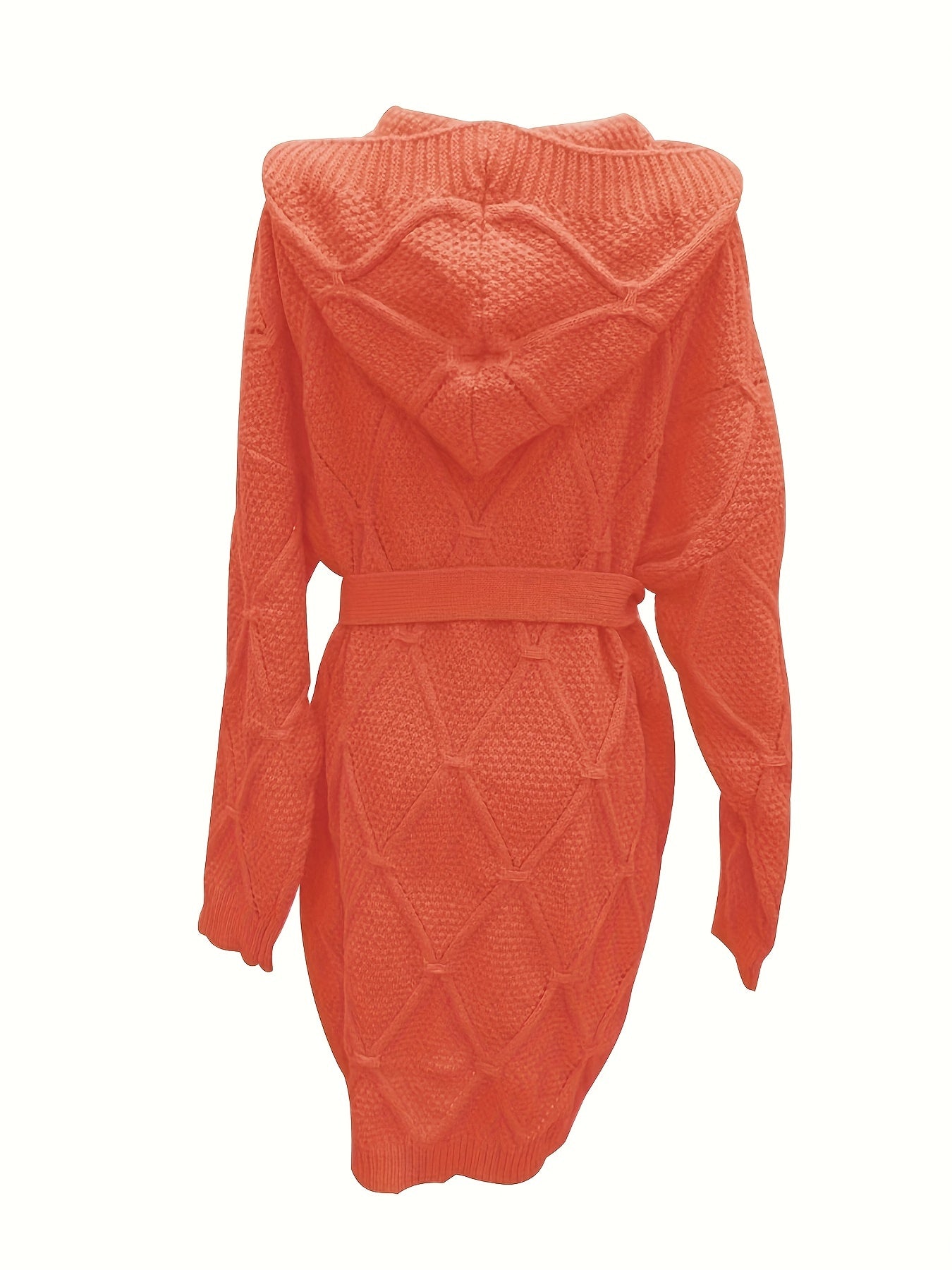 Solid Jacquard Long Sleeve Hooded Cardigan