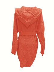 Solid Jacquard Long Sleeve Hooded Cardigan