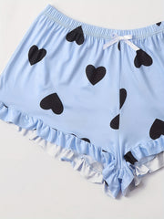 Heart Print Crop Cami Top & Shorts Pajama Set