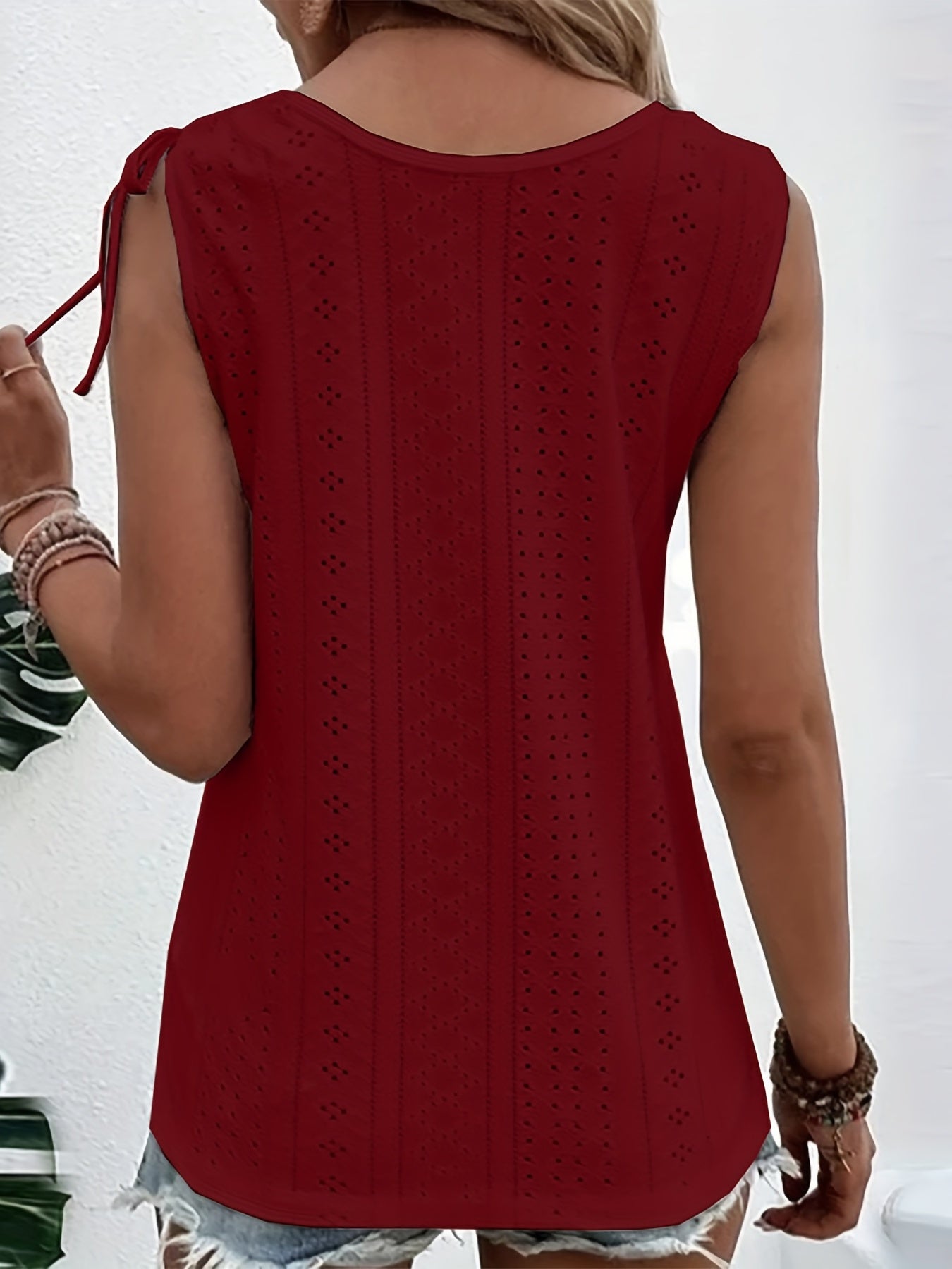 Eyelet Embroidered Button Tank Top Sleeveless Casual Summer Women's Clothing