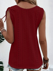 Eyelet Embroidered Button Tank Top Sleeveless Casual Summer Women's Clothing