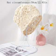 Crochet Beanie Solid Flower Cloche Hat Breathable Knit Hat