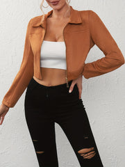 Zip Up Collar Jacket Solid Long Sleeve Outerwear