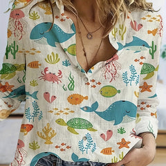 Women's Animal Print Button Up Blouse
