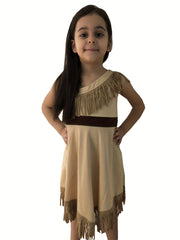 Girls Cotton Tassel Princess Dress Off Shoulder Dress