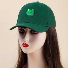 Cartoon Frog Decor Baseball Cap Dark Green Sun Hat for Women & Men