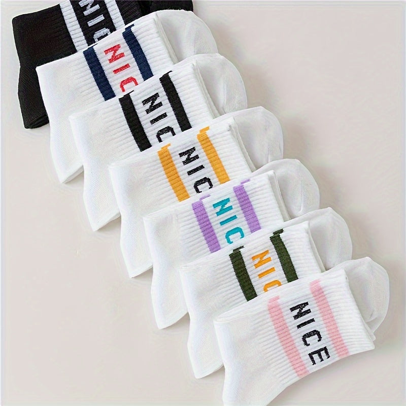 7 Pairs Letter Print Socks Women's Mid Tube Stockings