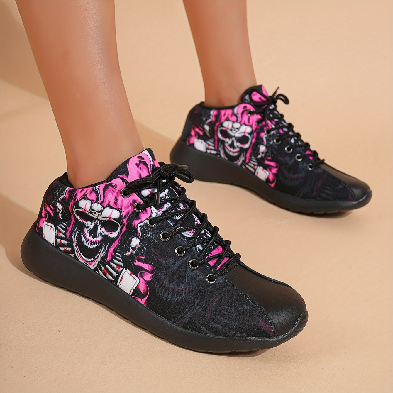 Skull Pattern Rock Style High Top Running Shoes