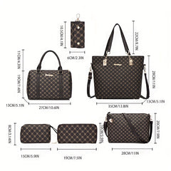 6pcs Geometric Print Tote Bag Set Stylish Handbag and Crossbody Bag