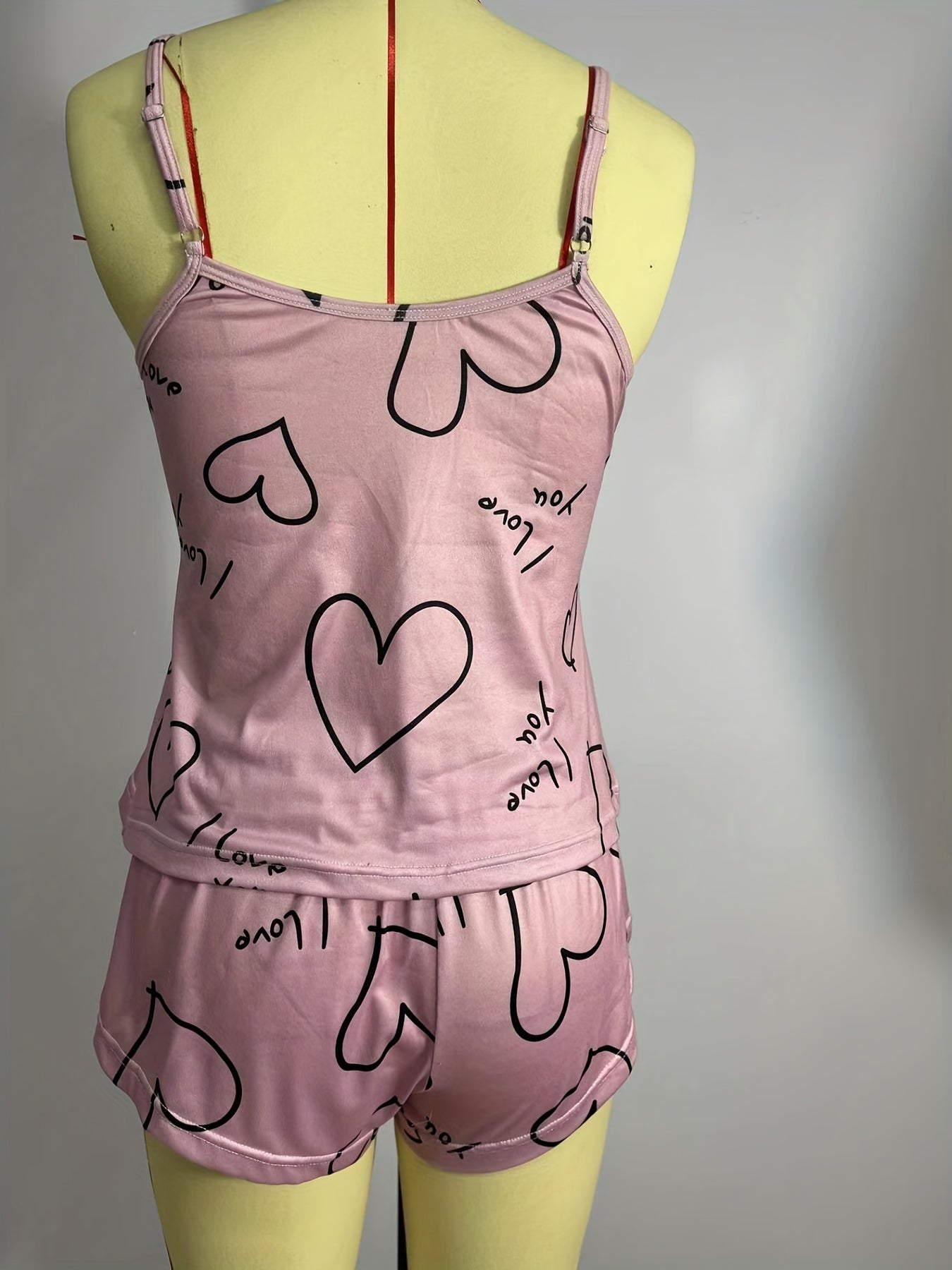Heart Print Pajama Set Sleeveless Top & Shorts Women's Sleepwear