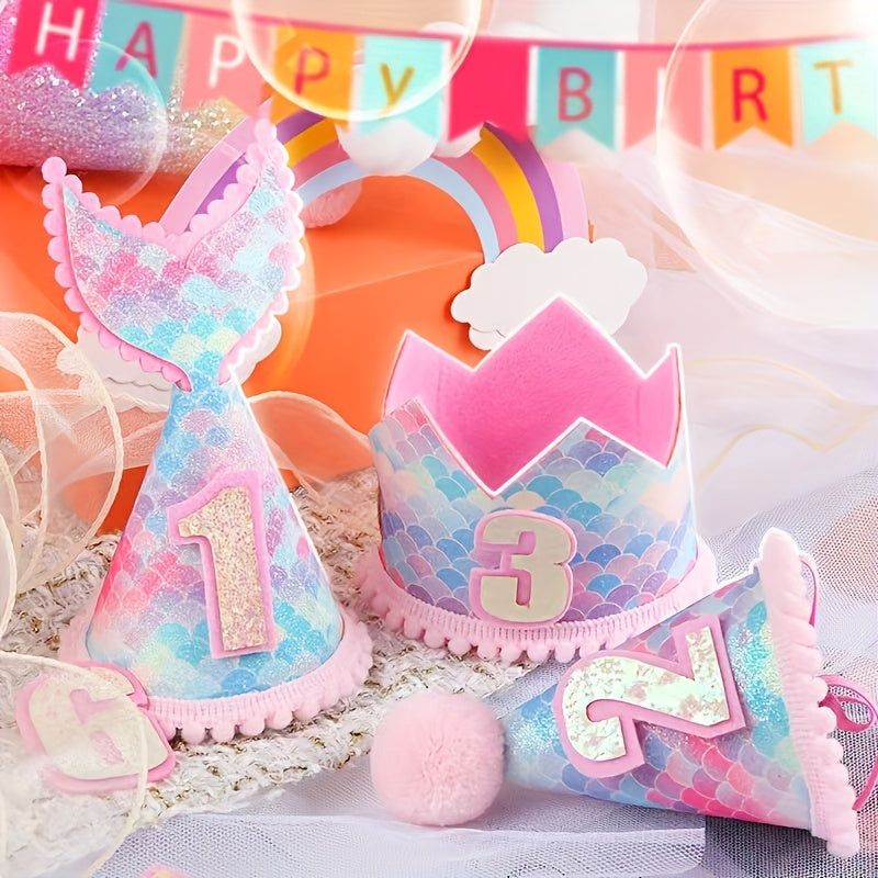 Rainbow Fishtail Crown for Baby's 1st Birthday Party Decoration