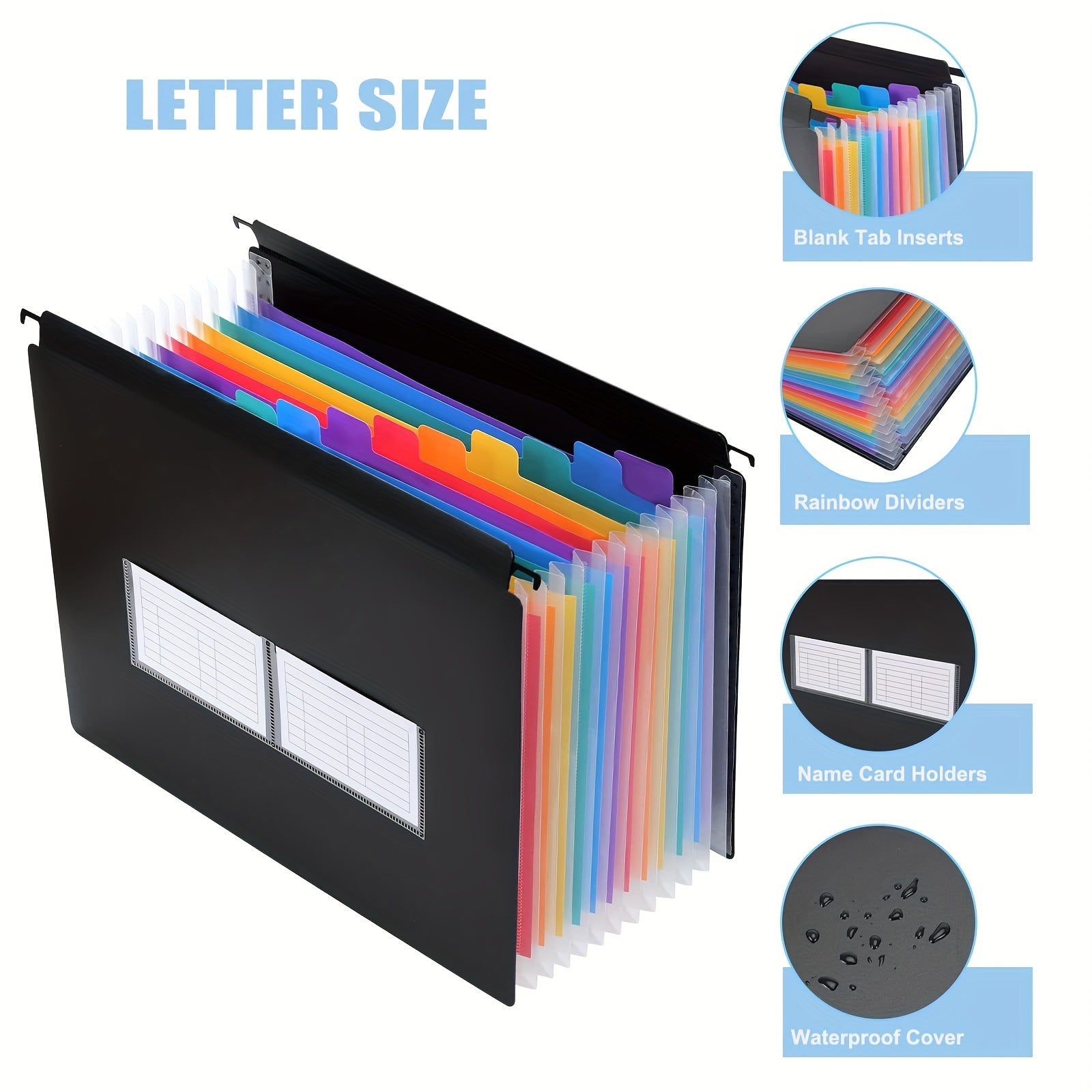 13 Pocket Plastic Hanging File Folders Letter A4 Size Large Capacity Tabs