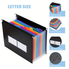 13 Pocket Plastic Hanging File Folders Letter A4 Size Large Capacity Tabs