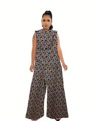 Geometric Print Sleeveless Jumpsuit Casual Wide Leg Jumpsuit