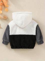 Boy's Hooded Jacket Contrast Zip Up Coat Top Child's Furry Thermal