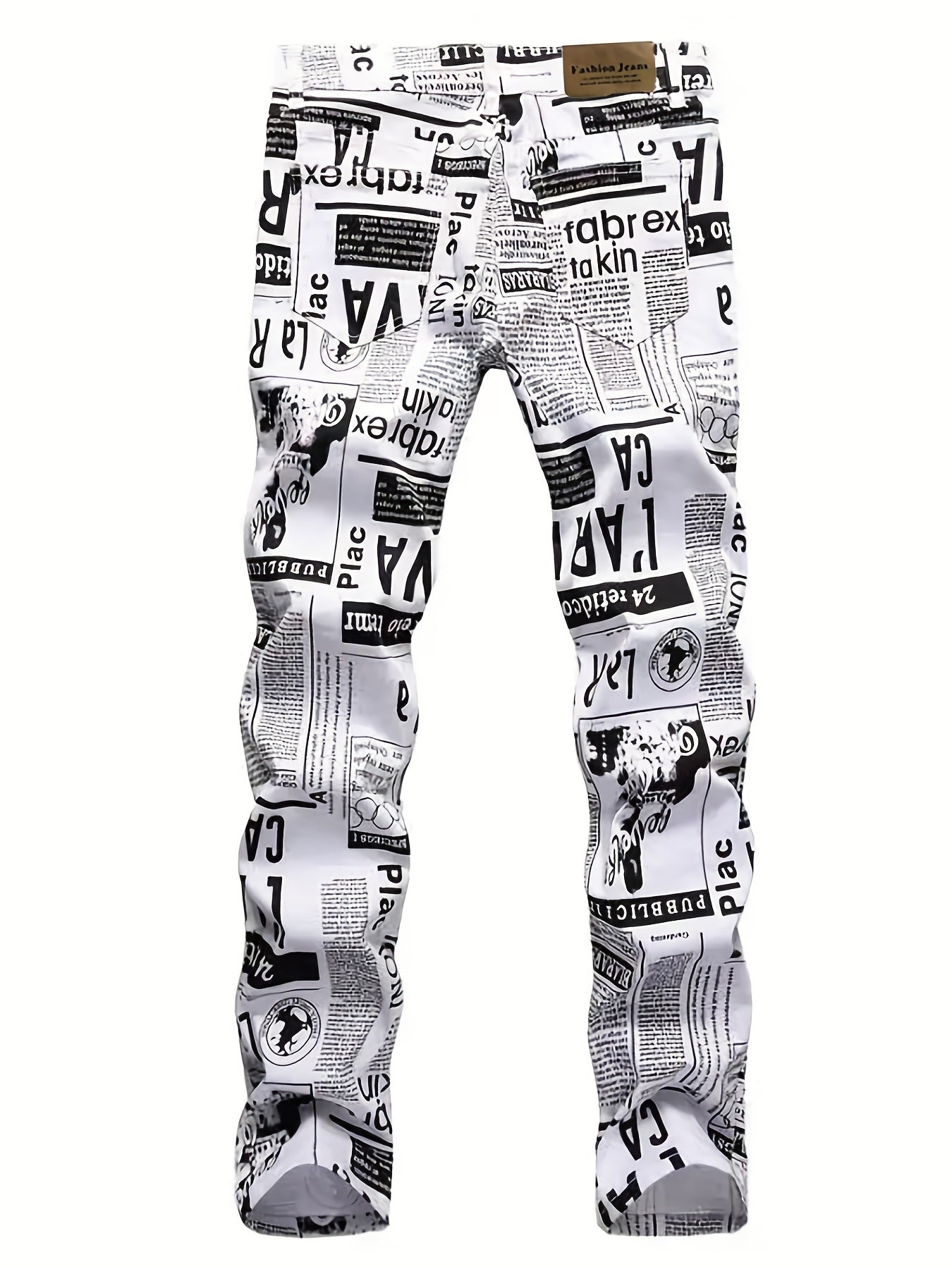 Newspaper Pattern Slim Fit Cotton Jeans Men's Casual Denim Pants