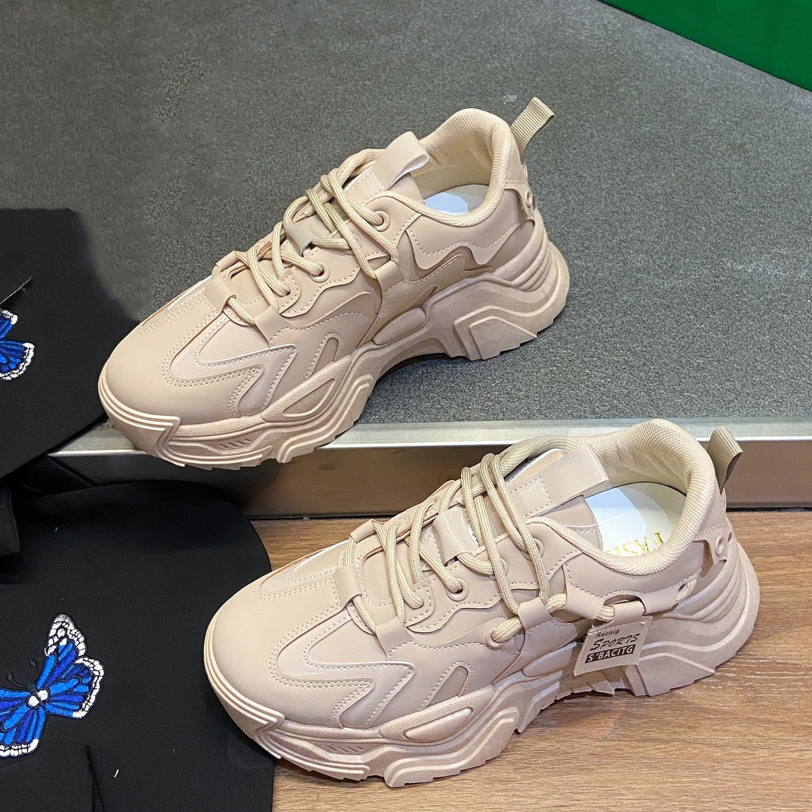 Solid Platform Sneakers Lace Up Running Shoes Comfortable