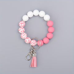 Silicone Beaded Bracelet Keychain with Tassel