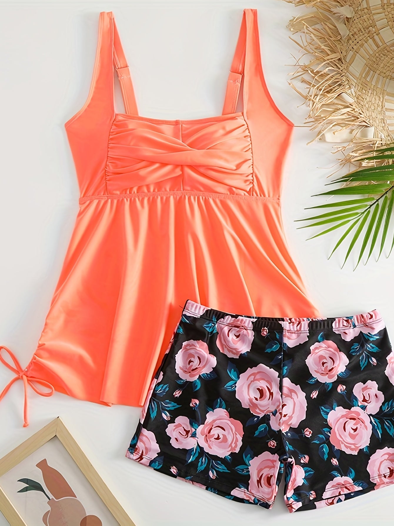 Ruched Tank & Floral Shorts Tankini Set