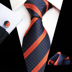 Men's Plaid Pattern Tie Pocket Scarf Cuff Set For Suits