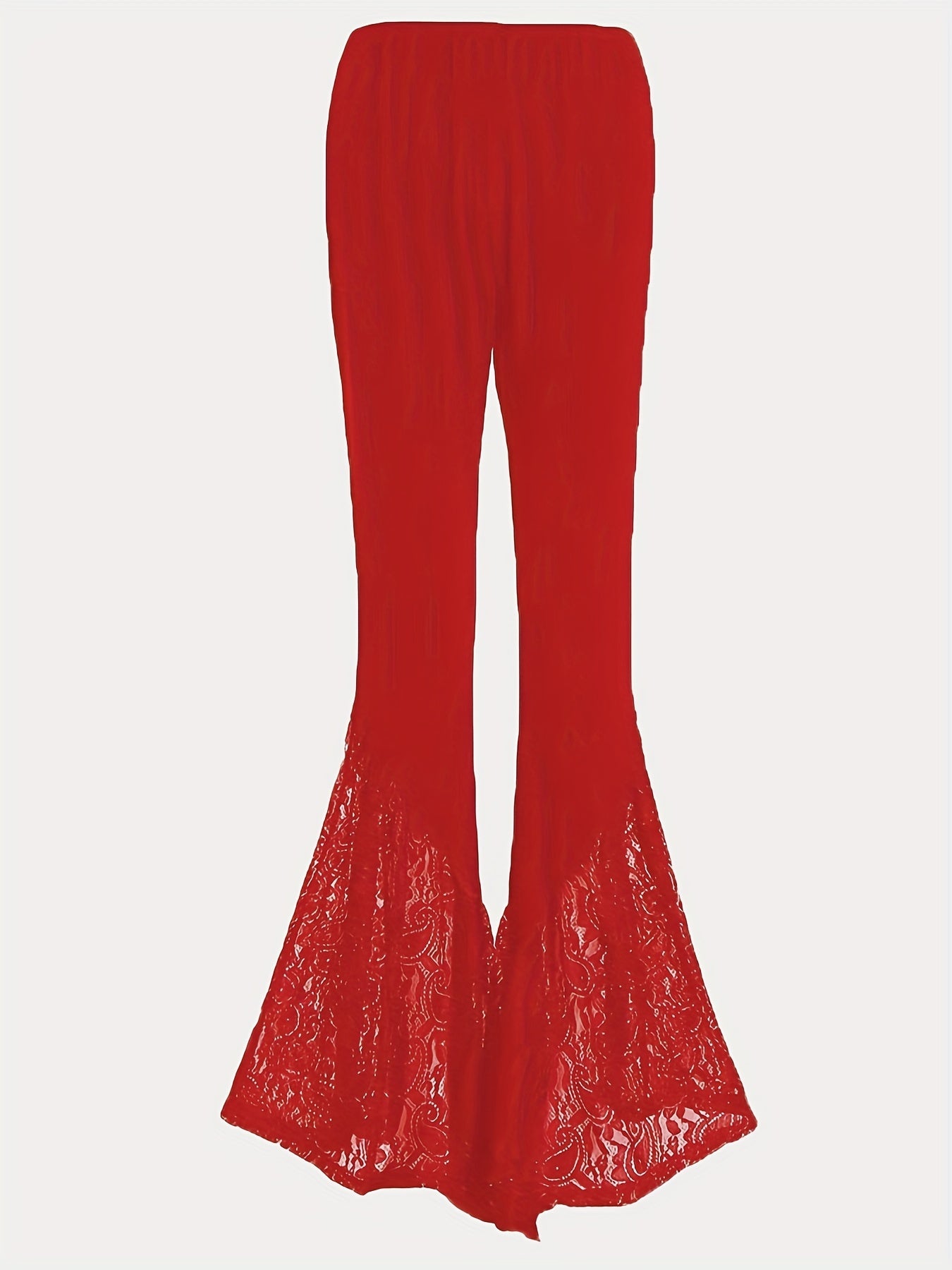 Lace Stitching Flared Leg Pants High Waist Solid Pants