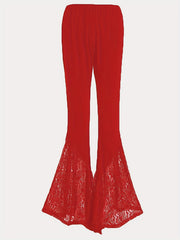Lace Stitching Flared Leg Pants High Waist Solid Pants