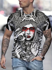 Men's Street Style Portrait Print Tee Shirt for Summer