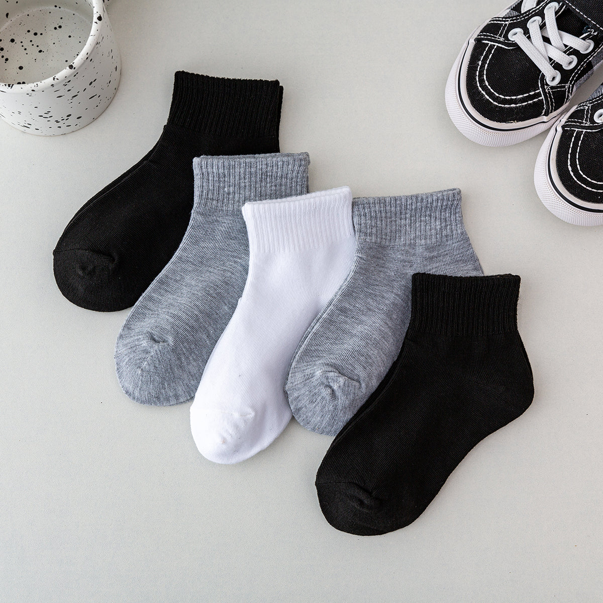 5 Boys Solid Cotton Socks