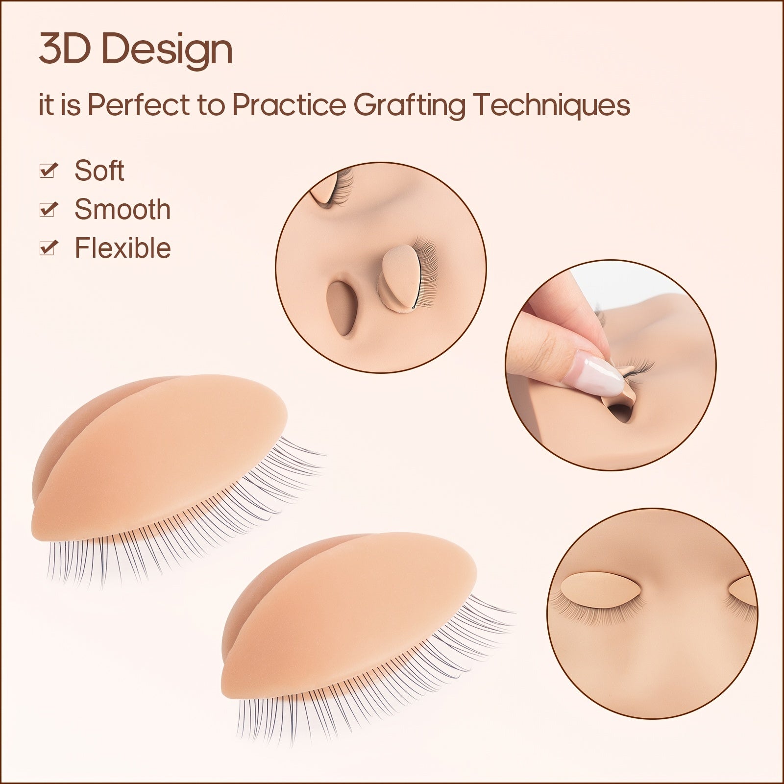 3 Pairs Silicone Eyelids for Mannequin Head with Lash Extension Training Pract