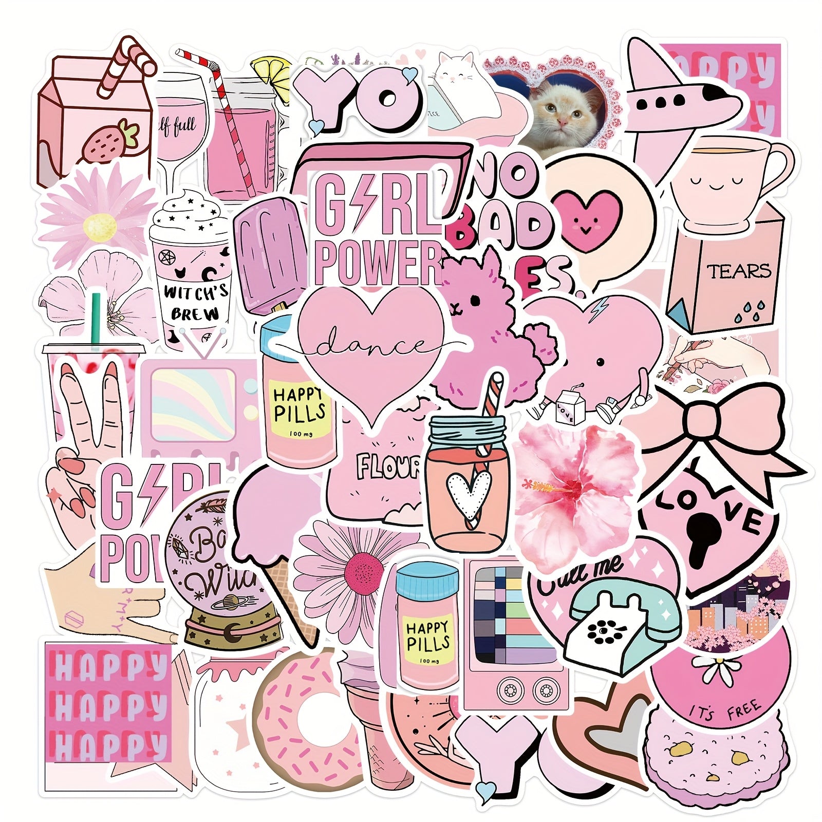 Pink Vinyl Stickers Cartoon Decals for Laptops Water Bottles Phones & More